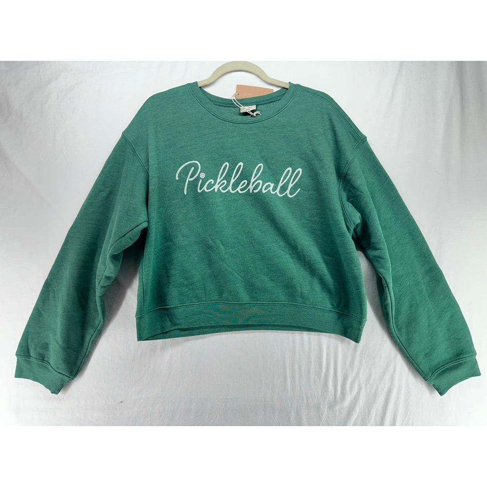 Oat Collective Pickleball Graphic Sweatshirt Green Fleece Pullover Small